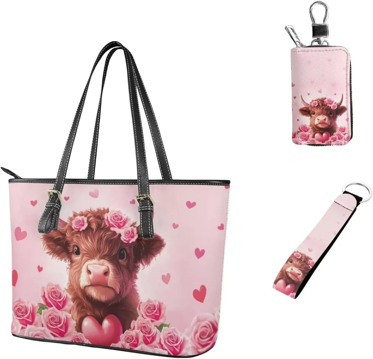 Tote Bags Set 3 Piece Shoulder Bag Saddle Bag Purses for Women Car Key Fob Cover Key Holder