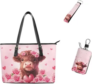 Tote Bags Set 3 Piece Shoulder Bag Saddle Bag Purses for Women Car Key Fob Cover Key Holder