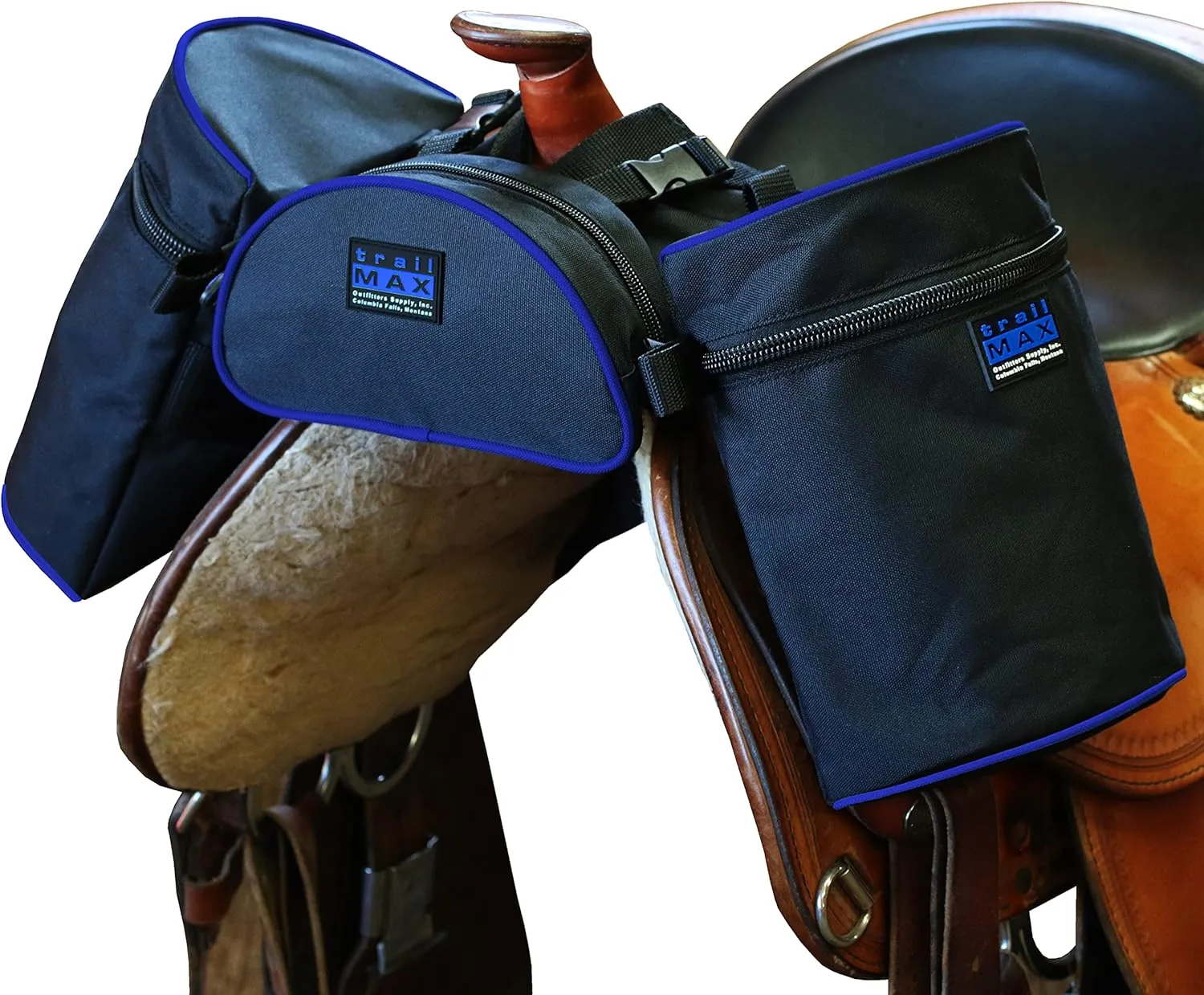 TrailMax Medium-Sized Saddle Horn Bag & Pommel Pocket Combo, Trail Riding Saddle-Bags with 1 Set of TrailMax Horn Bags & 1 Pommel Pocket