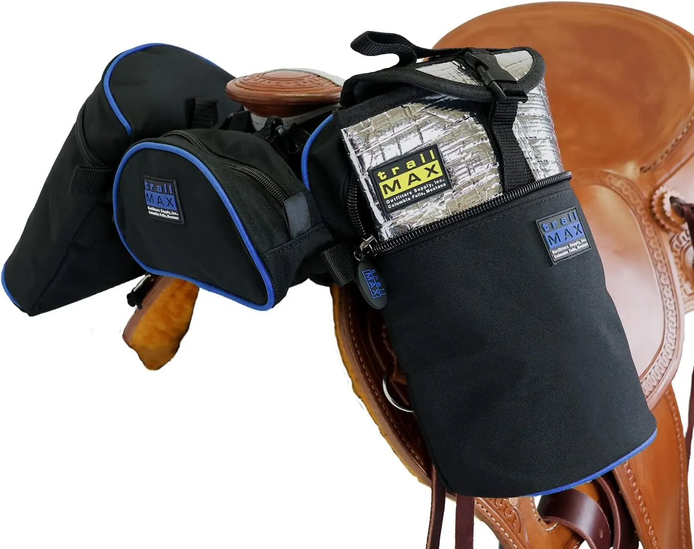 TrailMax Medium-Sized Saddle Horn Bag & Pommel Pocket Combo, Trail Riding Saddle-Bags with 1 Set of TrailMax Horn Bags & 1 Pommel Pocket