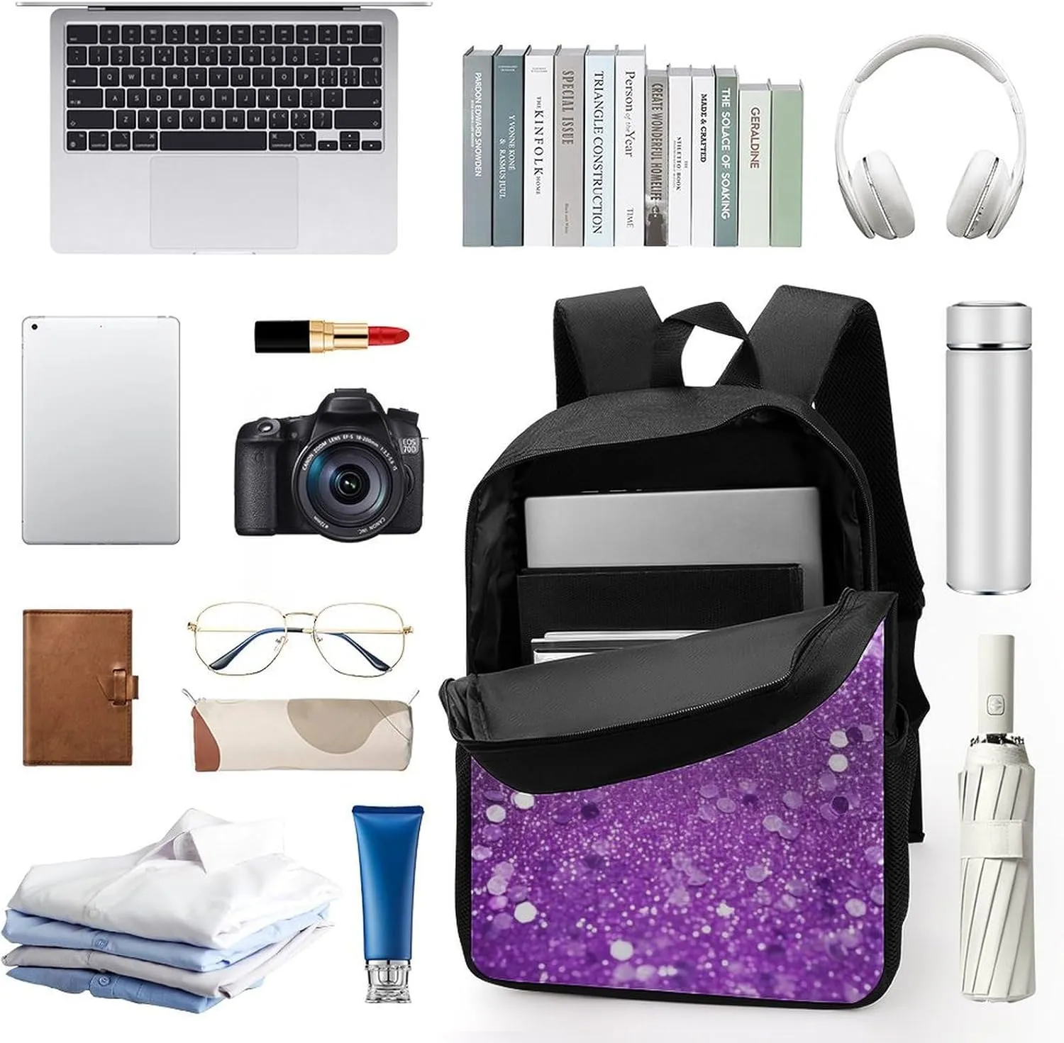 Travel Backpack for Men Women Daypack Sparkling Purple Glitter Laptop Backpack Computer Bag Business Work Bag for Work