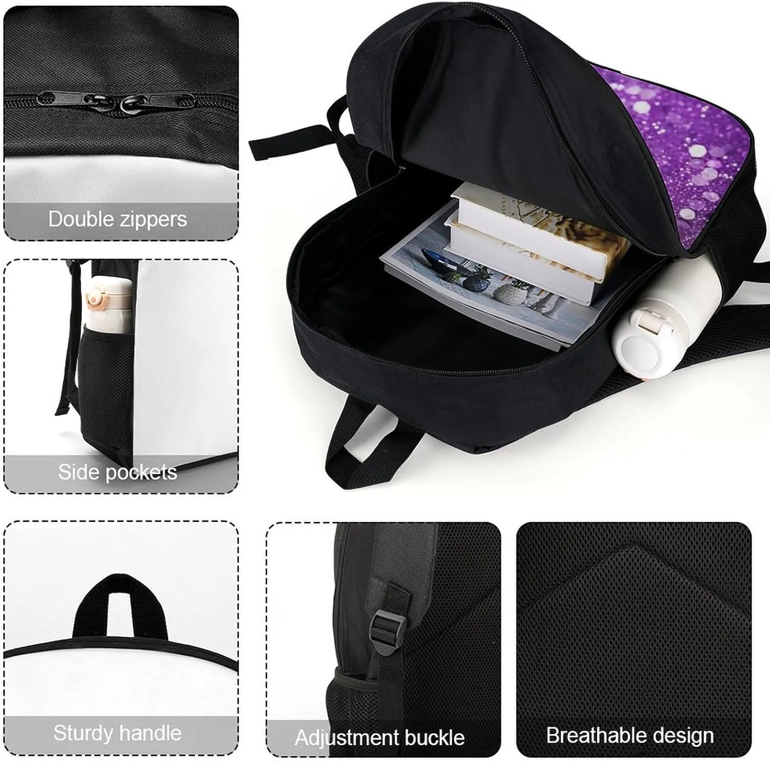 Travel Backpack for Men Women Daypack Sparkling Purple Glitter Laptop Backpack Computer Bag Business Work Bag for Work