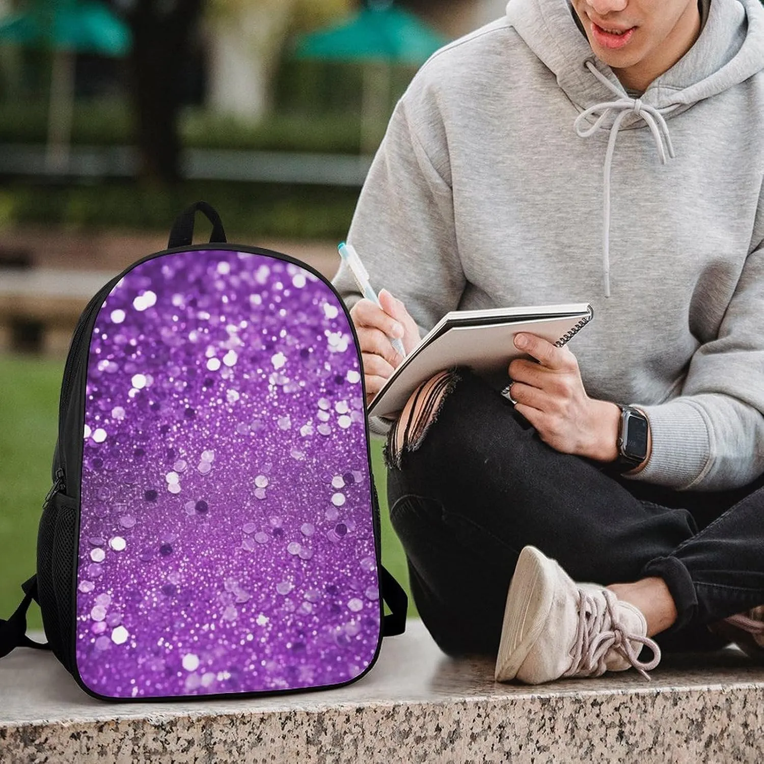 Travel Backpack for Men Women Daypack Sparkling Purple Glitter Laptop Backpack Computer Bag Business Work Bag for Work