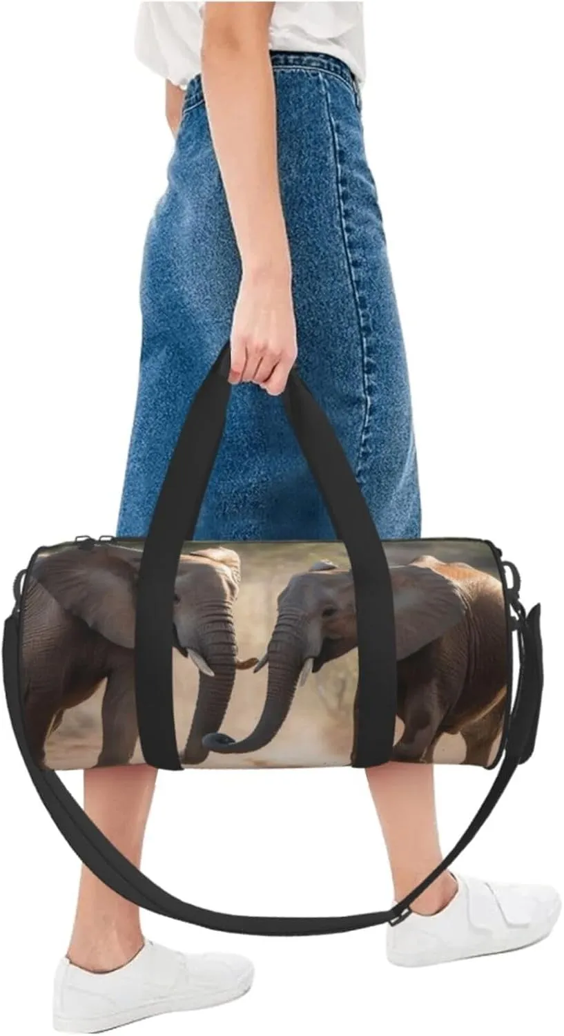 Travel Bag For Women,Two Elephants Playing Print Personal Item Duffle Bags,Weekend Travel Duffel Tote Bag,Travel Sport Gym Bag For Men,Airplane Travel Essentials For Flying