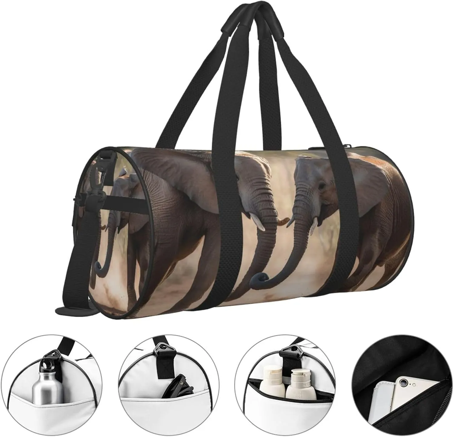 Travel Bag For Women,Two Elephants Playing Print Personal Item Duffle Bags,Weekend Travel Duffel Tote Bag,Travel Sport Gym Bag For Men,Airplane Travel Essentials For Flying