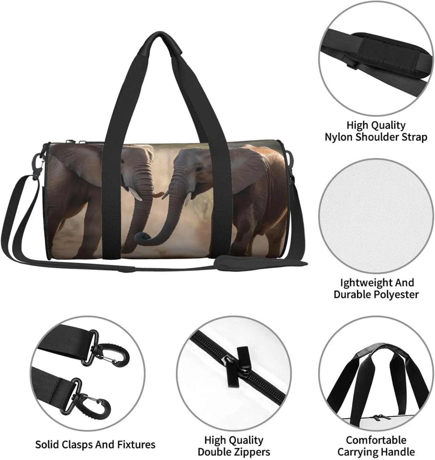 Travel Bag For Women,Two Elephants Playing Print Personal Item Duffle Bags,Weekend Travel Duffel Tote Bag,Travel Sport Gym Bag For Men,Airplane Travel Essentials For Flying