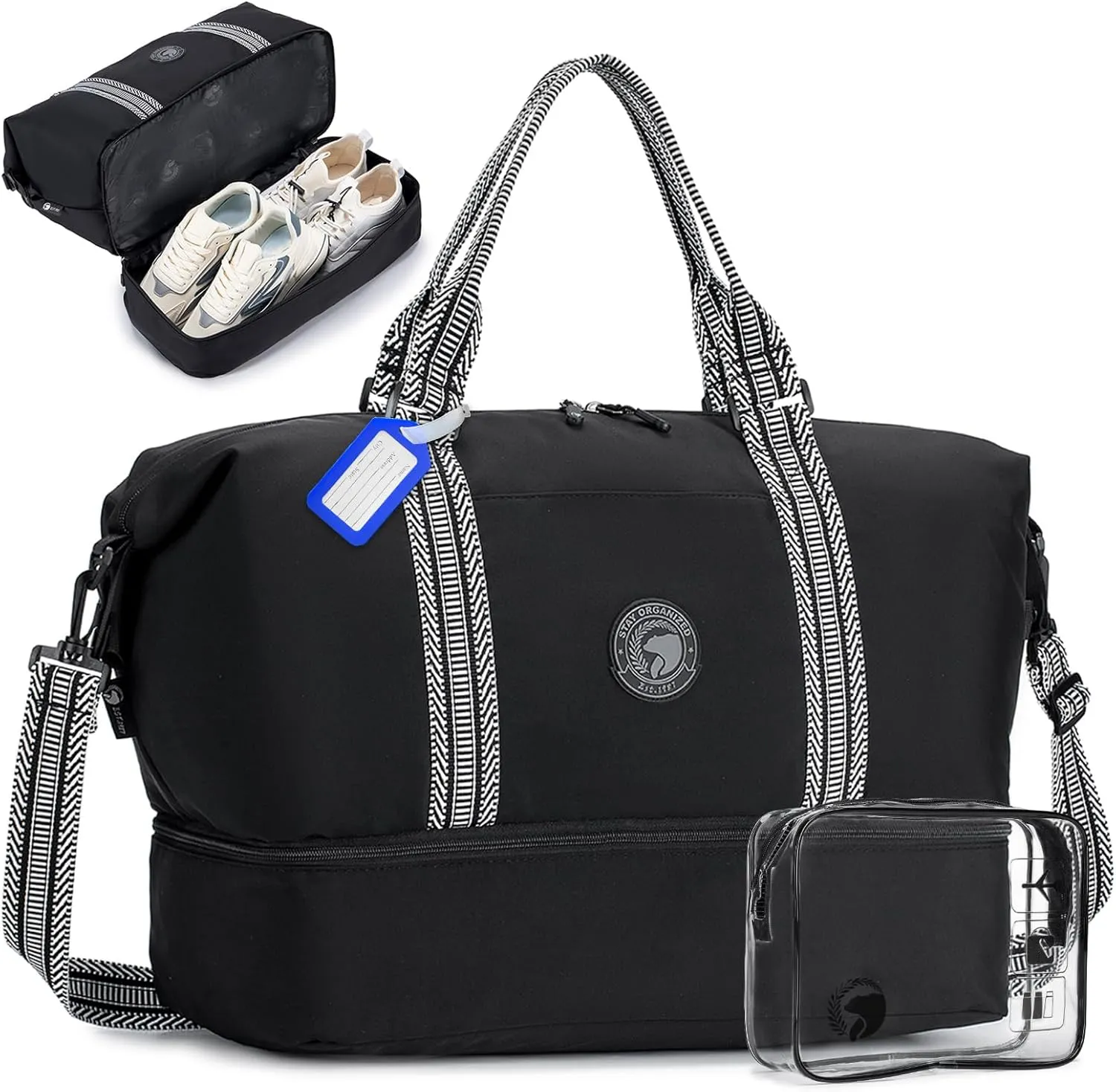 Travel Duffel Bag for Spirit Airlines Personal Item Bag 18x14x8 with Shoe Compartment Tote Carry on Luggage 32L Duffle Overnight for Women Men Hospital Bags for Labor and Delivery