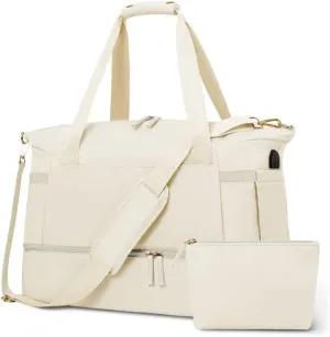 Travel Duffel Bag Sport Gym Tote with Shoes Compartment and Wet Pocket Foldable Lightweight Shoulder Handbag for Women Men, White, large, Classic