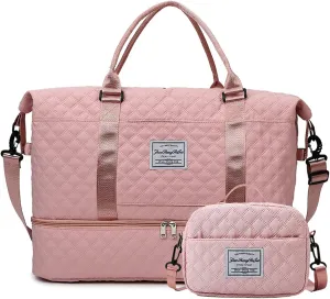Travel Duffel Bags Weekender Bags for Women with Toiletry Bag and Shoe Compartment, Wet Pocket,Carry On Overnight Bag for Women Travel,Gym,Weekend.Hospital Bags for Labor and Delivery (Pink)