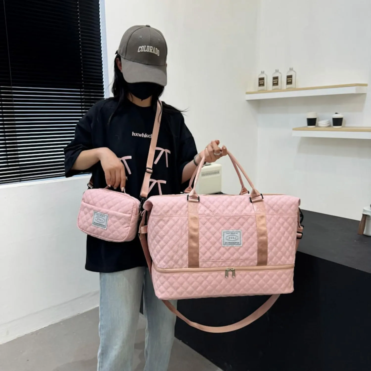 Travel Duffel Bags Weekender Bags for Women with Toiletry Bag and Shoe Compartment, Wet Pocket,Carry On Overnight Bag for Women Travel,Gym,Weekend.Hospital Bags for Labor and Delivery (Pink)
