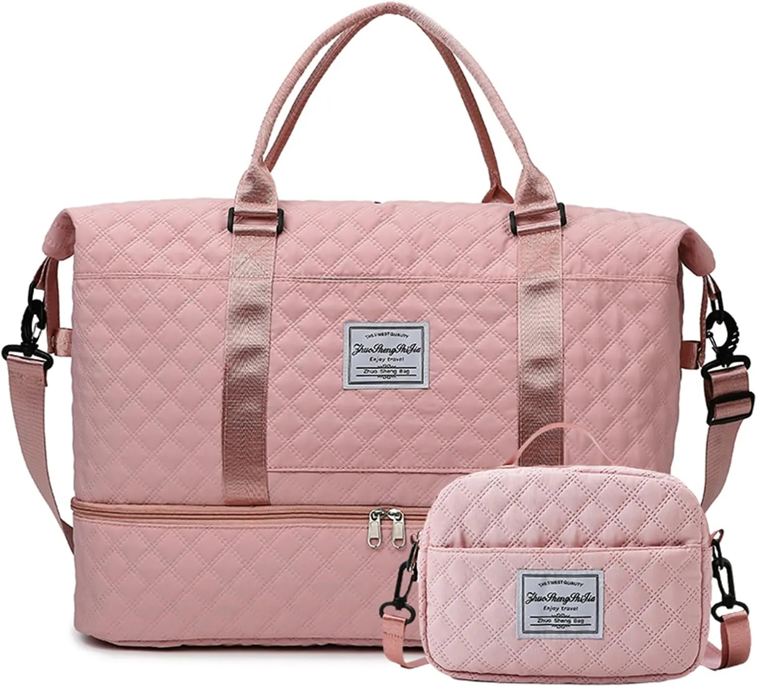 Travel Duffel Bags Weekender Bags for Women with Toiletry Bag and Shoe Compartment, Wet Pocket,Carry On Overnight Bag for Women Travel,Gym,Weekend.Hospital Bags for Labor and Delivery (Pink)
