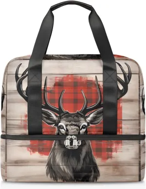 Travel Duffel Bags Wood Texture Deer Sports Gym Bag with Wet Pocket & Shoes Compartment Large Duffel Bags Waterproof Overnight Bag Weekender Bags for Women Men