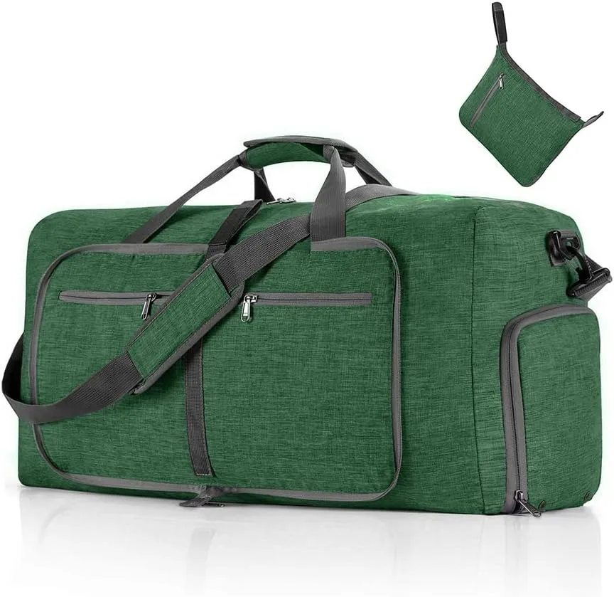 Travel Duffle Bag for Men/Women 65L Foldable Sport Duffel Bag Gym Tote Bag with Shoes Compartment Large Overnight Bag Weekend Shoulder Bag Lightweight Carry On Luggage Hospital Bag Dark Green
