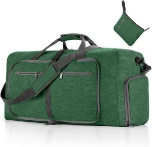 Travel Duffle Bag for Men/Women 65L Foldable Sport Duffel Bag Gym Tote Bag with Shoes Compartment Large Overnight Bag Weekend Shoulder Bag Lightweight Carry On Luggage Hospital Bag Dark Green