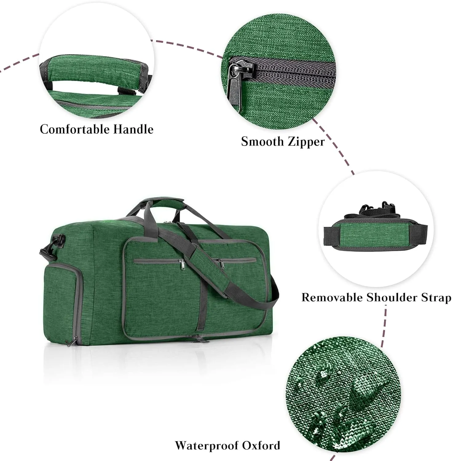 Travel Duffle Bag for Men/Women 65L Foldable Sport Duffel Bag Gym Tote Bag with Shoes Compartment Large Overnight Bag Weekend Shoulder Bag Lightweight Carry On Luggage Hospital Bag Dark Green