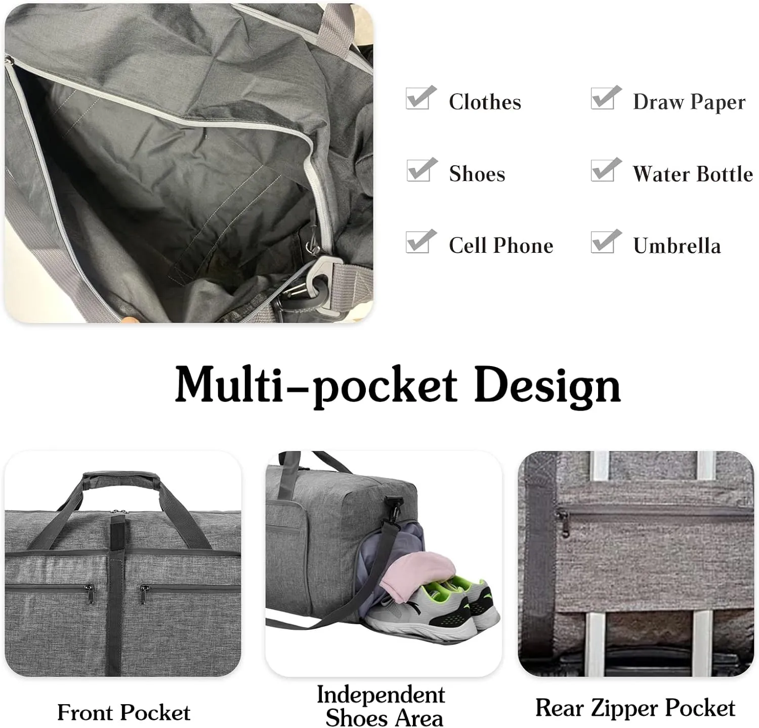 Travel Duffle Bag for Men/Women 65L Foldable Sport Duffel Bag Gym Tote Bag with Shoes Compartment Large Overnight Bag Weekend Shoulder Bag Lightweight Carry On Luggage Hospital Bag Dark Green