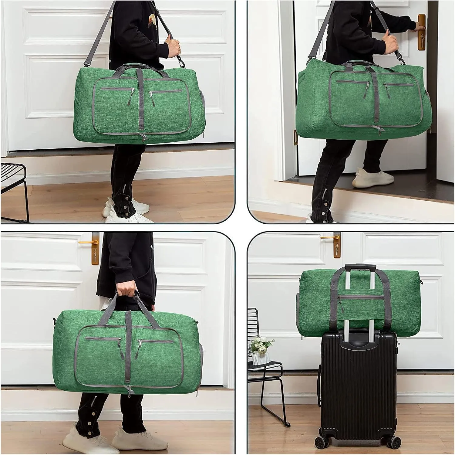 Travel Duffle Bag for Men/Women 65L Foldable Sport Duffel Bag Gym Tote Bag with Shoes Compartment Large Overnight Bag Weekend Shoulder Bag Lightweight Carry On Luggage Hospital Bag Dark Green
