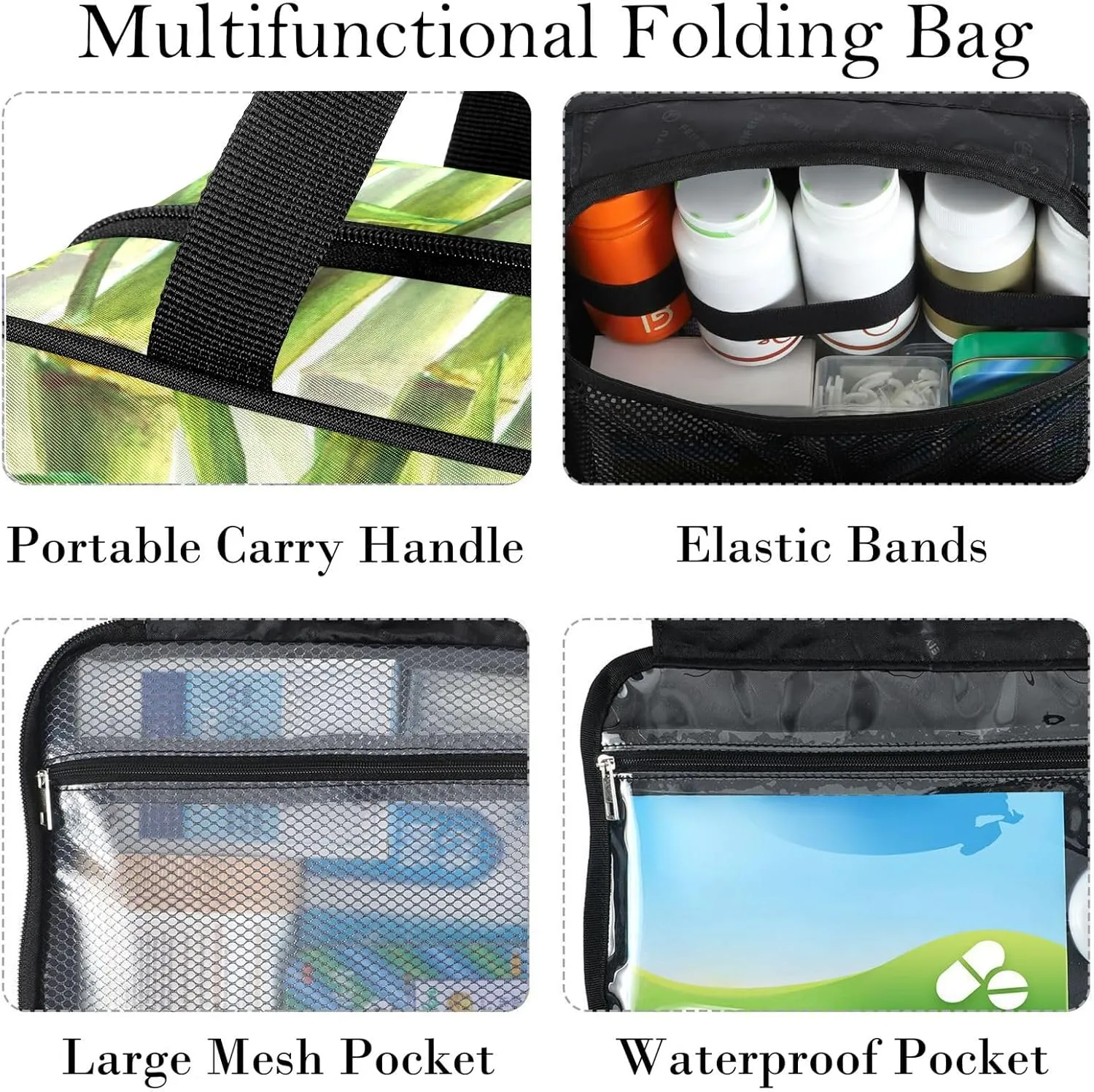 Travel Toiletry Bag for Woman/Men,Green Bamboo Spring Summer Chinoiserie Hanging Organizer Bag with Pockets Portable Folding Travel Case Bags for Makeup Cosmetic Toiletries Storage Traveling-M