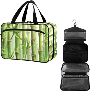 Travel Toiletry Bag for Woman/Men,Green Bamboo Spring Summer Chinoiserie Hanging Organizer Bag with Pockets Portable Folding Travel Case Bags for Makeup Cosmetic Toiletries Storage Traveling-M