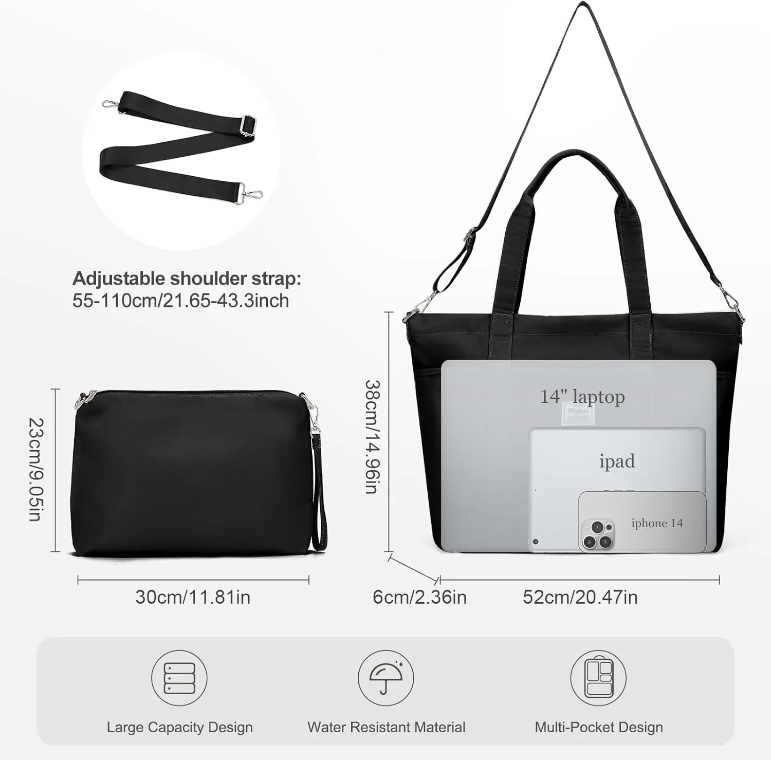 Travel Tote Bag for Women, Laptop Tote Bag with Laptop Compartments&Clutch Purse, Large Shoulder Bag for Travel, Work