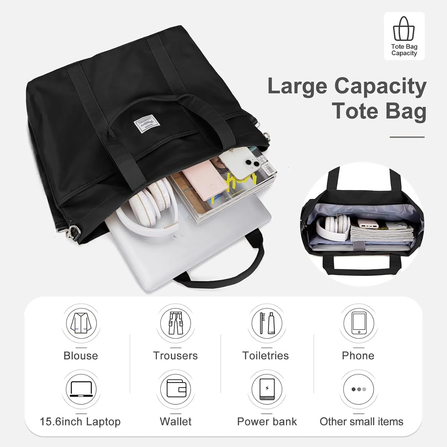 Travel Tote Bag for Women, Laptop Tote Bag with Laptop Compartments&Clutch Purse, Large Shoulder Bag for Travel, Work
