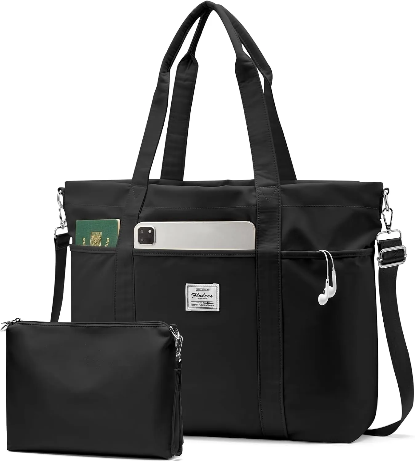 Travel Tote Bag for Women, Laptop Tote Bag with Laptop Compartments&Clutch Purse, Large Shoulder Bag for Travel, Work