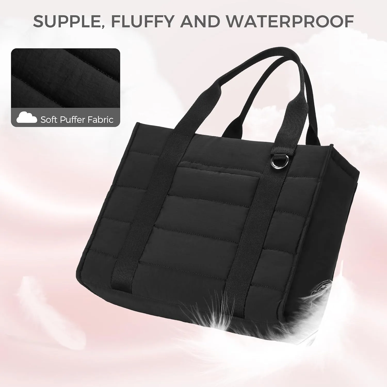 Travel Tote Bag for Women Puffer Crossbody Bags with Zipper Quilted Gym Tote Nylon Overnight Work Purse Shoulder Handbag