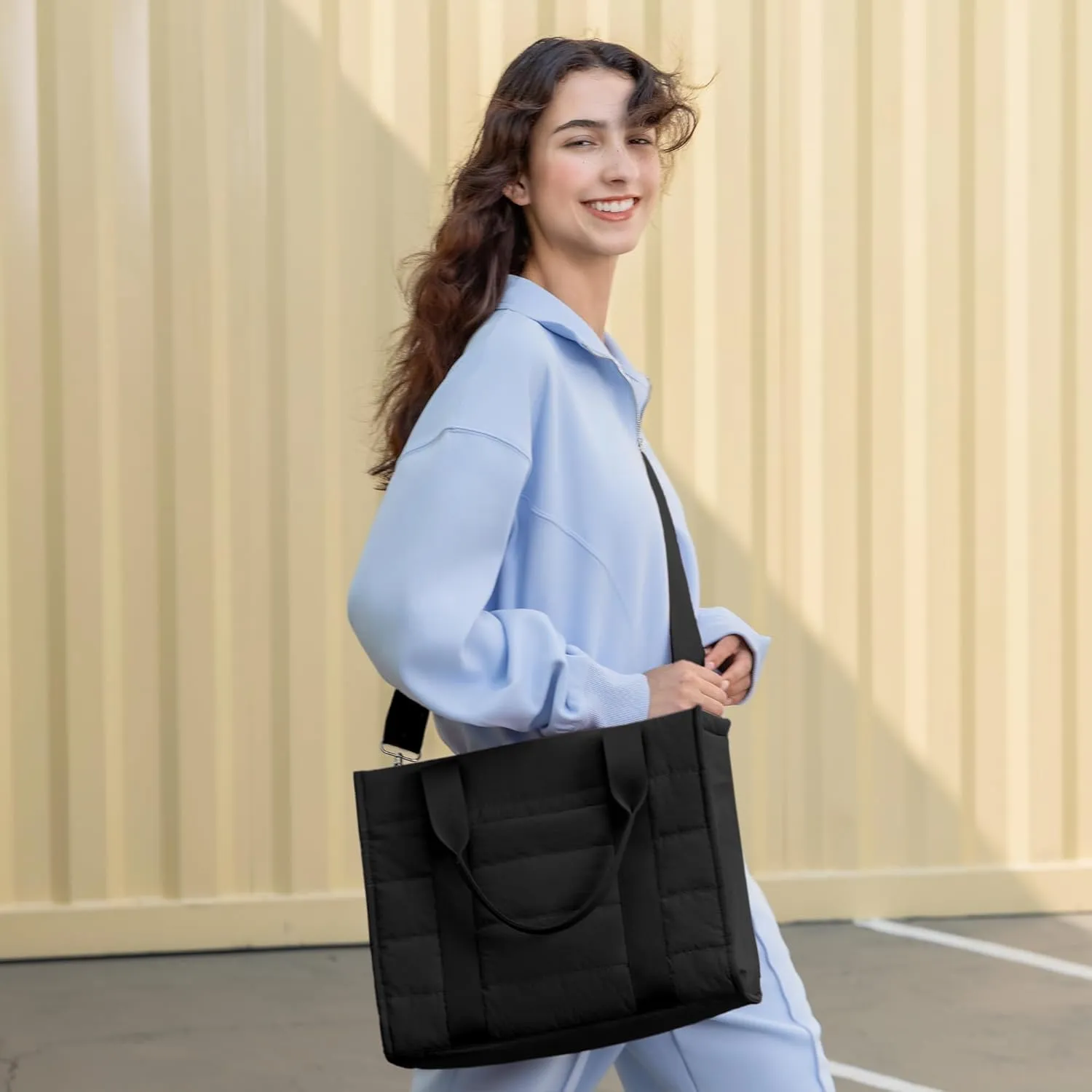 Travel Tote Bag for Women Puffer Crossbody Bags with Zipper Quilted Gym Tote Nylon Overnight Work Purse Shoulder Handbag