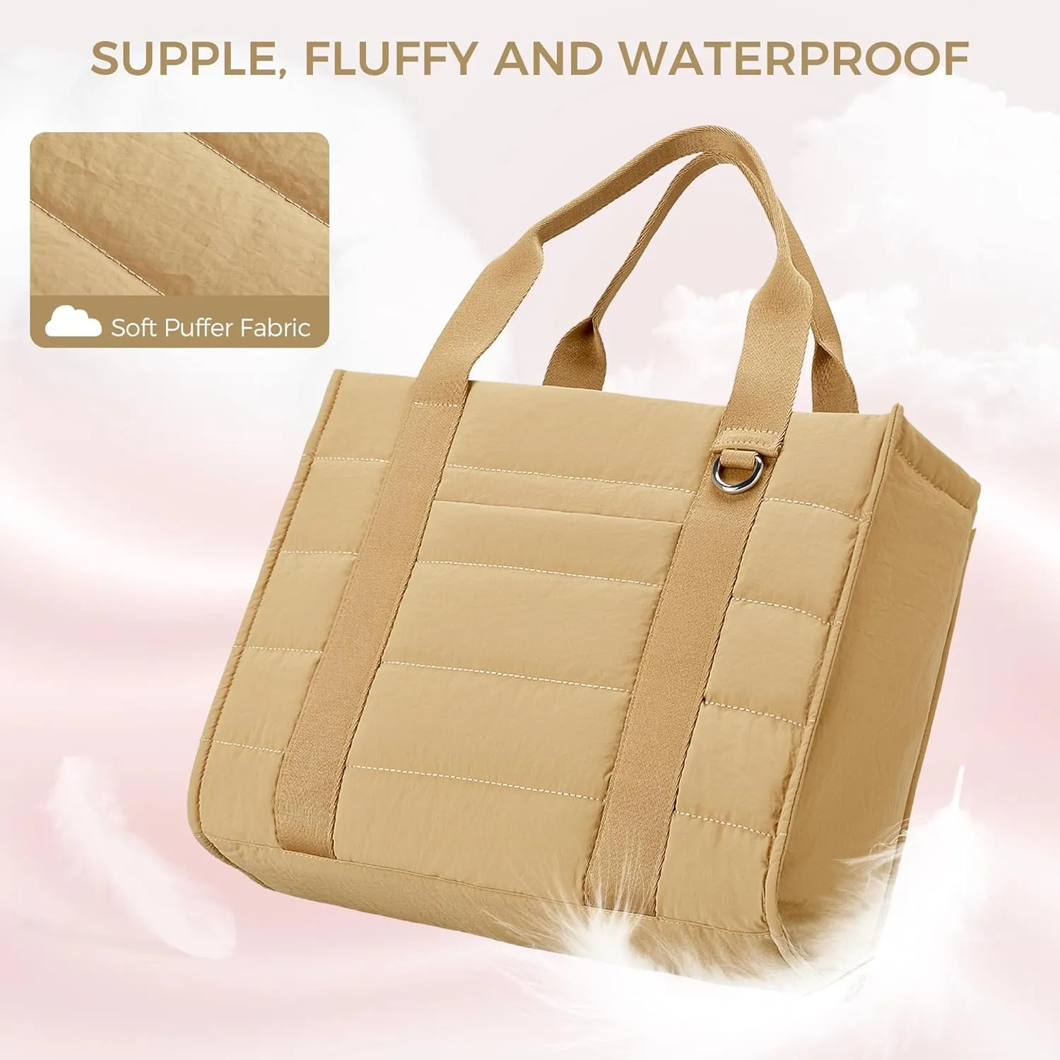 Travel Tote Bag for Women Puffer Crossbody Bags with Zipper Quilted Gym Tote Nylon Overnight Work Purse Shoulder Handbag