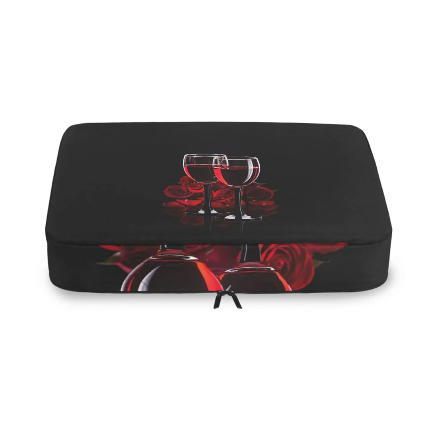 Two Glasses of Red Wine with Red Rose on Dark 4 Set Packing Cubes, Travel Packing Organizers, 600D Oxford Cloth Toiletry Storage Bag, Luggage Mesh Bags for Accessories