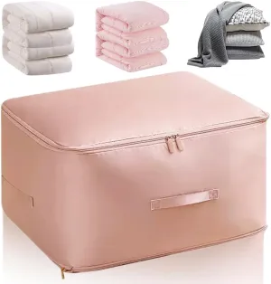 Ultra Space Saving Self Compression Organizer, 2024 Heavy Duty Storage Travel Packing Storage Tote, Storage Tote for Space Saving, Clothing Storage Bag for Comforters Blankets Bedding (Pink, X-Large)