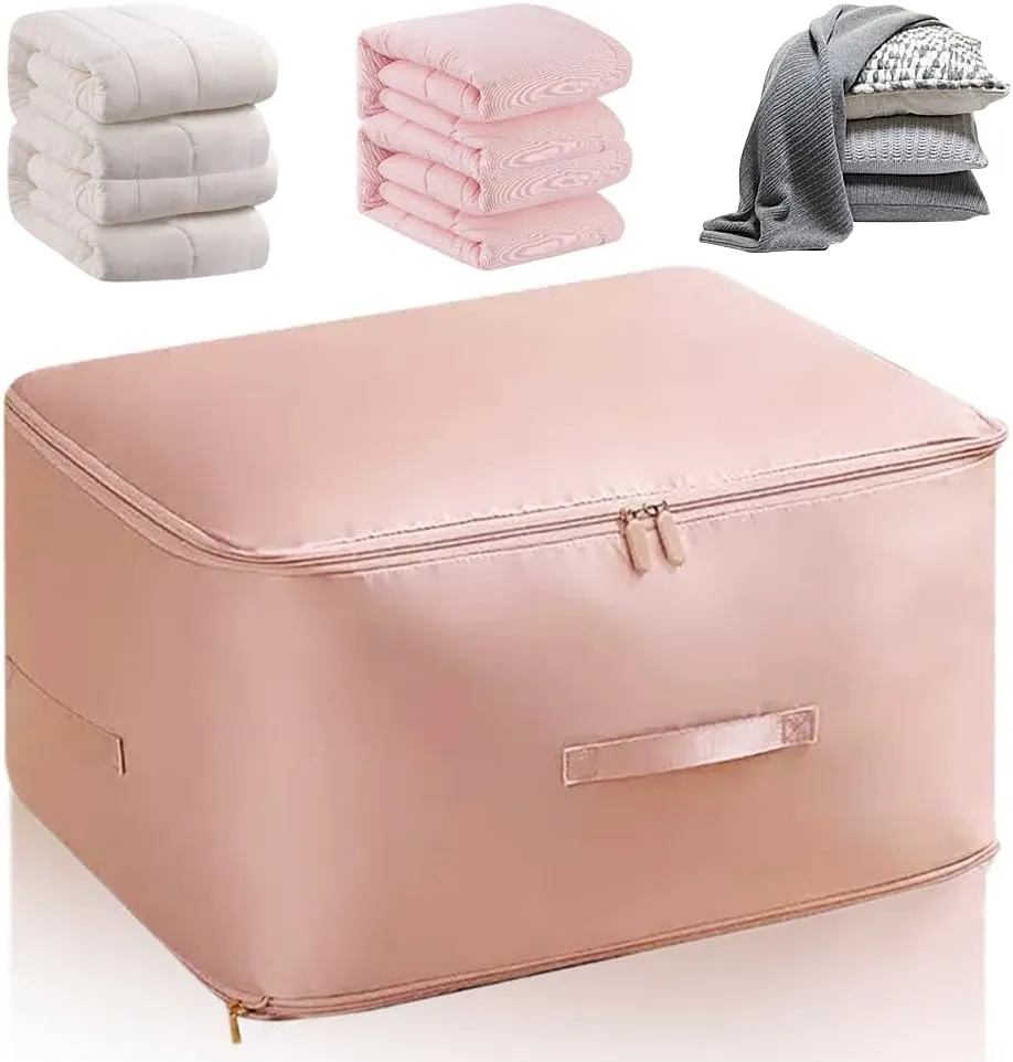 Ultra Space Saving Self Compression Organizer, 2024 Heavy Duty Storage Travel Packing Storage Tote, Storage Tote for Space Saving, Clothing Storage Bag for Comforters Blankets Bedding (Pink, X-Large)