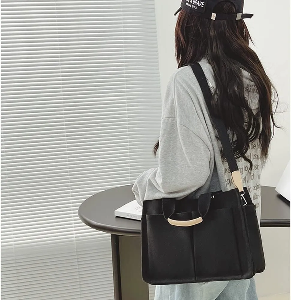 Valleycomfy Canvas Tote Bags for Women Large Shoulder Hobo Bags Handbags Purse Satchel Purses Multi-pockets Casual Work Bags