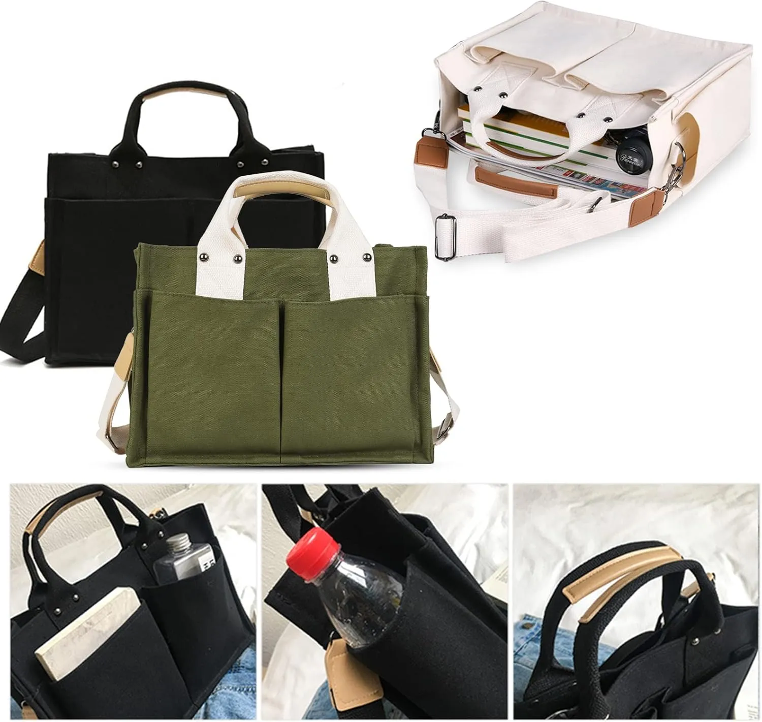 Valleycomfy Canvas Tote Bags for Women Large Shoulder Hobo Bags Handbags Purse Satchel Purses Multi-pockets Casual Work Bags