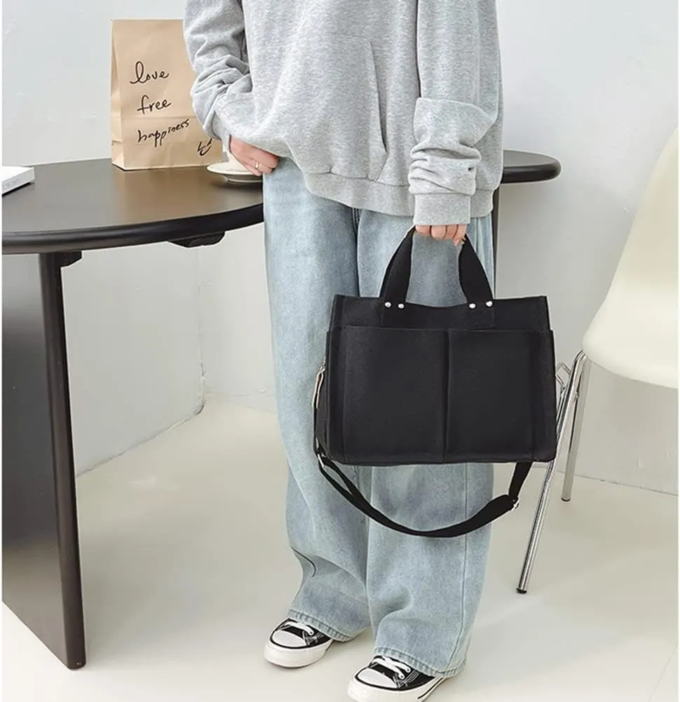 Valleycomfy Canvas Tote Bags for Women Large Shoulder Hobo Bags Handbags Purse Satchel Purses Multi-pockets Casual Work Bags