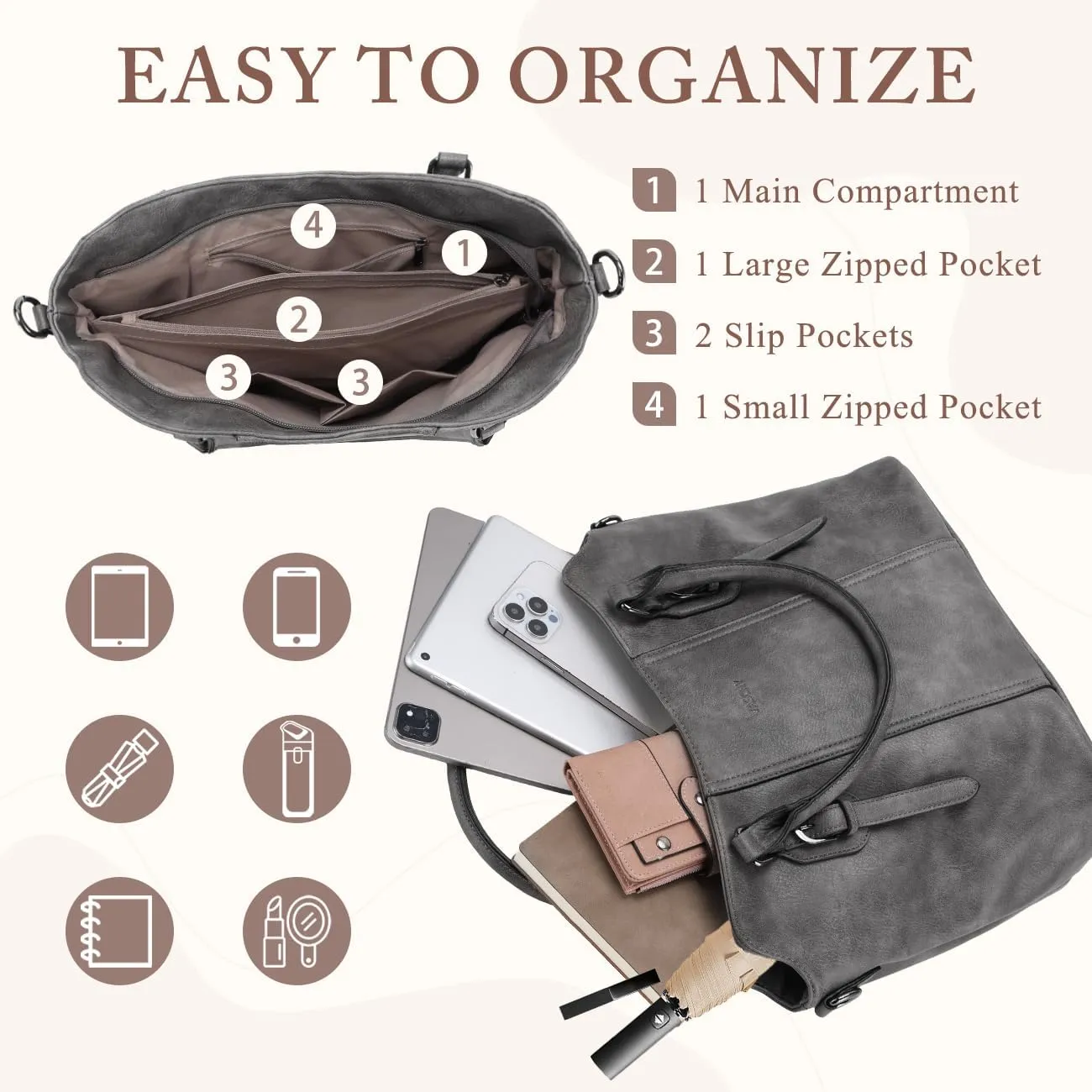 VASCHY Hobo Bags for Women, Vegan Leather Top Handle Satchel Shoulder Purse Handbag Purse with Crossbody Guitar Strap
