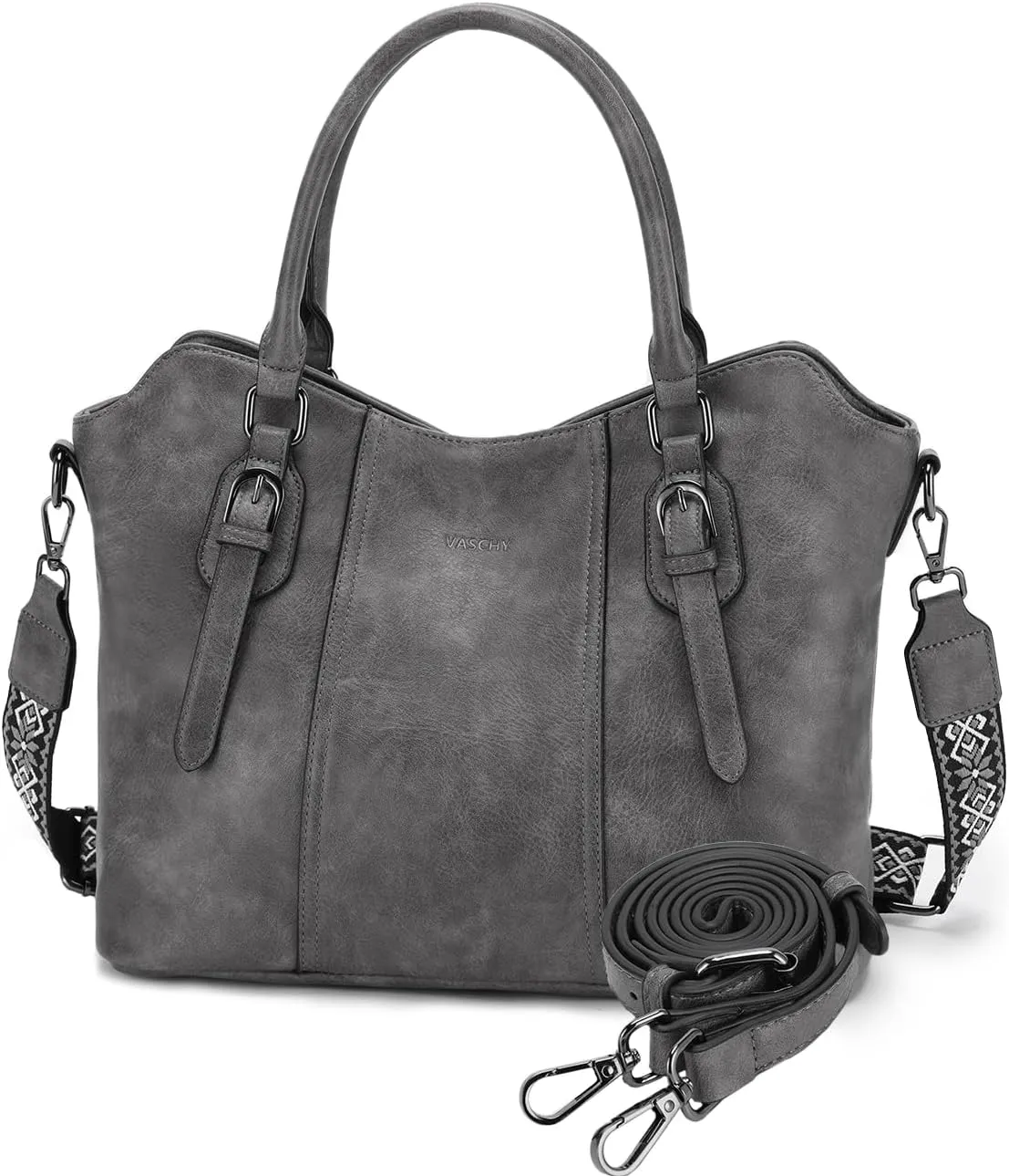VASCHY Hobo Bags for Women, Vegan Leather Top Handle Satchel Shoulder Purse Handbag Purse with Crossbody Guitar Strap
