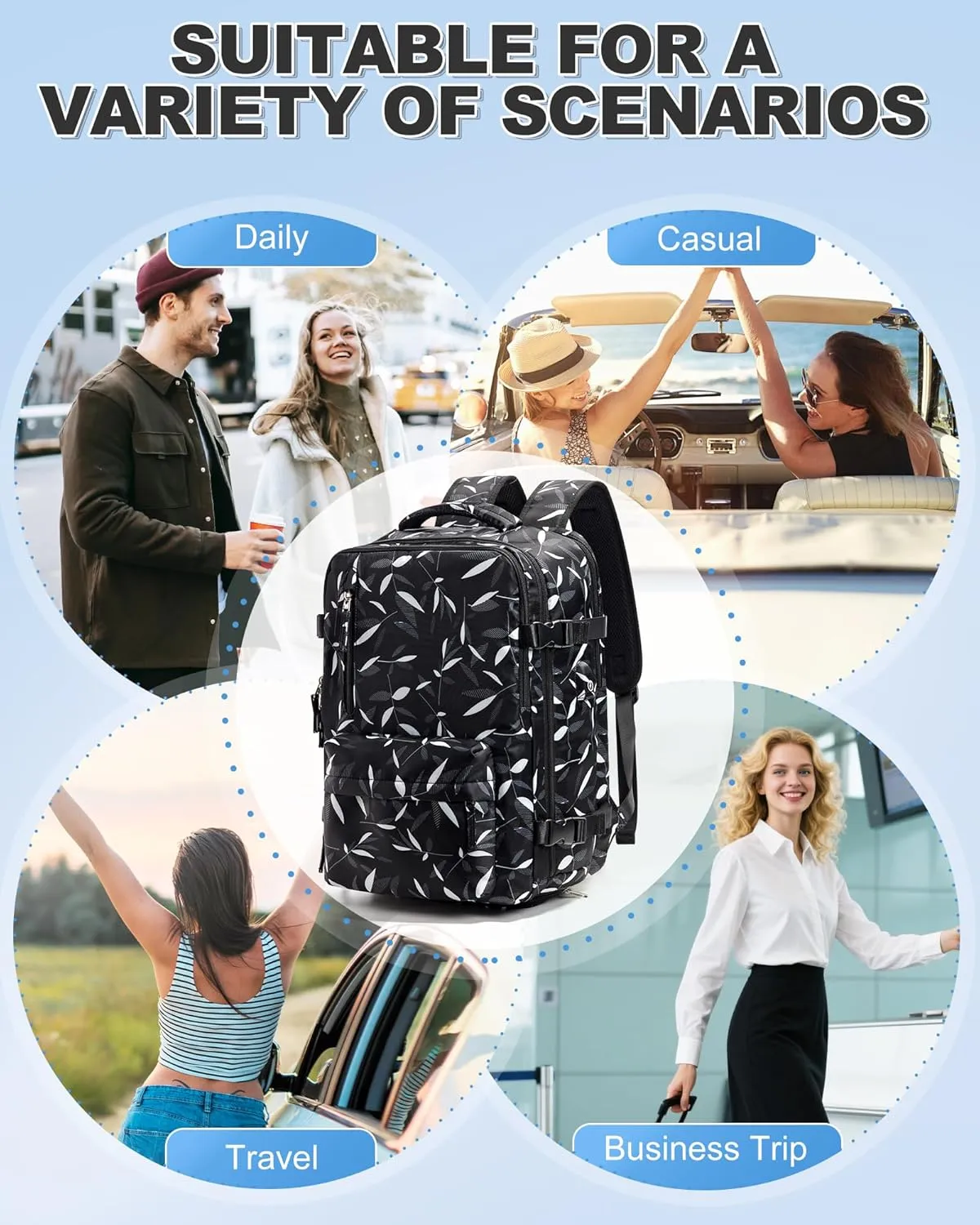 VGCUB Large Travel Backpack with Vacuum System Carry on 18x14x8 Inches Storage Compression Bags with Electric Pump Work Business Vacpack College Airback Laptop Backpack for Women Men Leafy Black