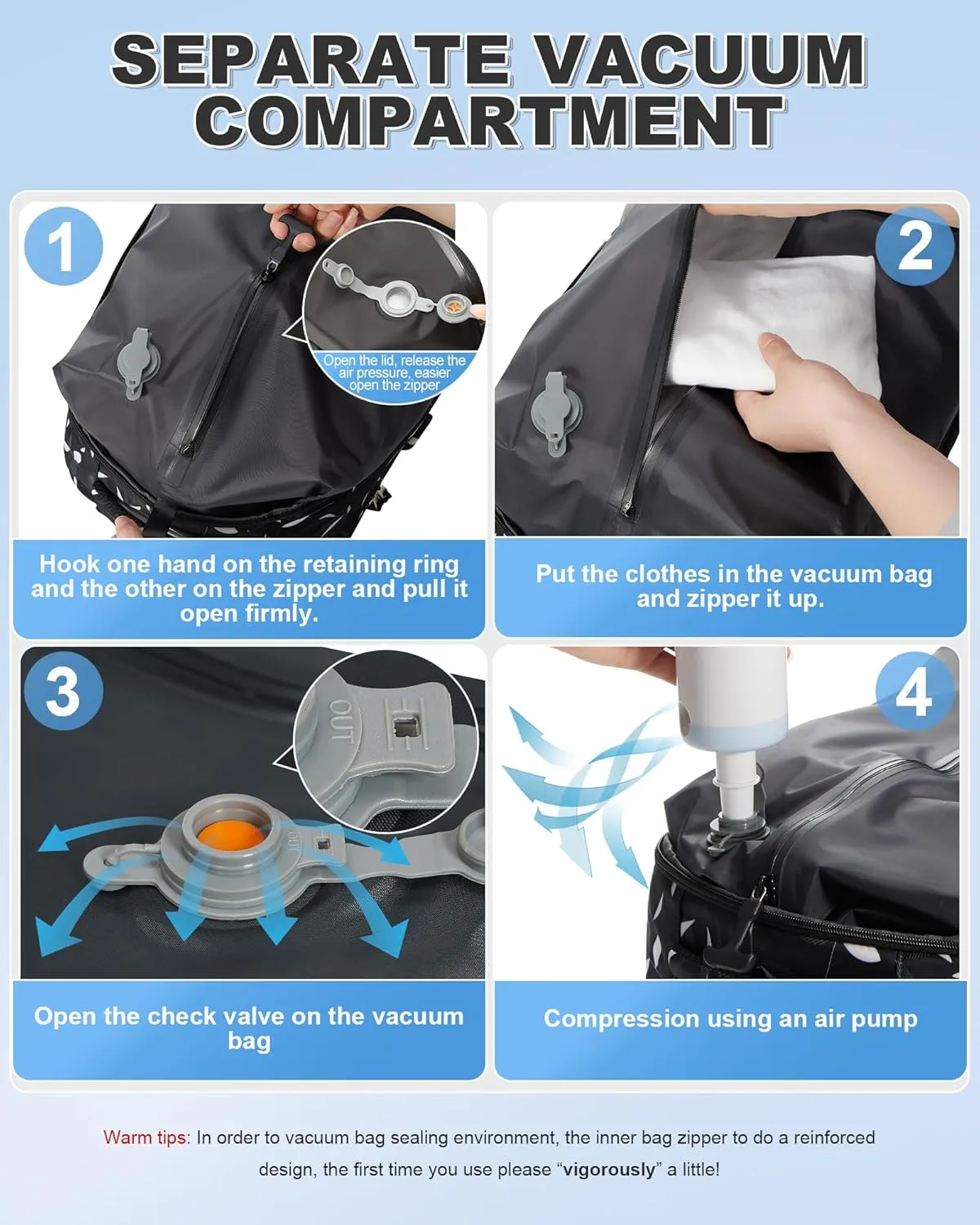VGCUB Large Travel Backpack with Vacuum System Carry on 18x14x8 Inches Storage Compression Bags with Electric Pump Work Business Vacpack College Airback Laptop Backpack for Women Men Leafy Black