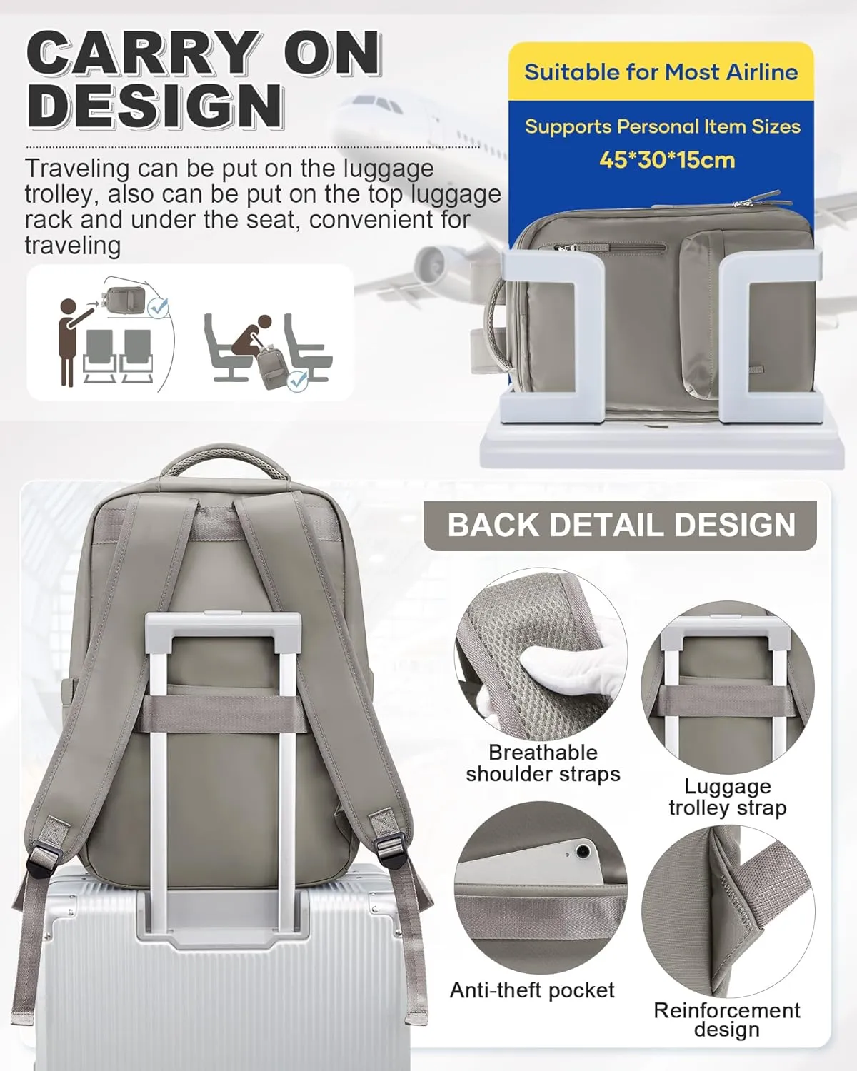 VGCUB Large Travel Backpack with Vacuum System Carry on Storage Compression Personal Item Bags with Electric Pump Work Business Vacpack College Airback lightweight Backpack for Women Men Brown