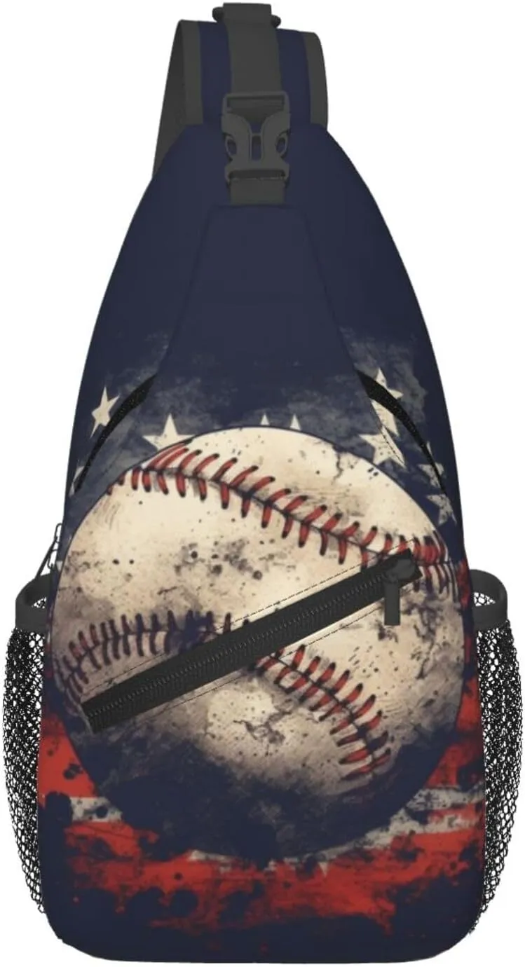 Vintage American Flag Baseball Chest Bags Crossbody Sling Bag Shoulder Bag Travel Hiking Daypack For Men Women