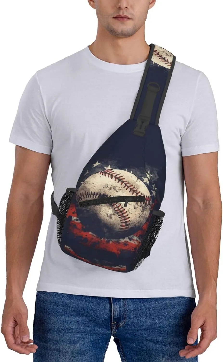 Vintage American Flag Baseball Chest Bags Crossbody Sling Bag Shoulder Bag Travel Hiking Daypack For Men Women