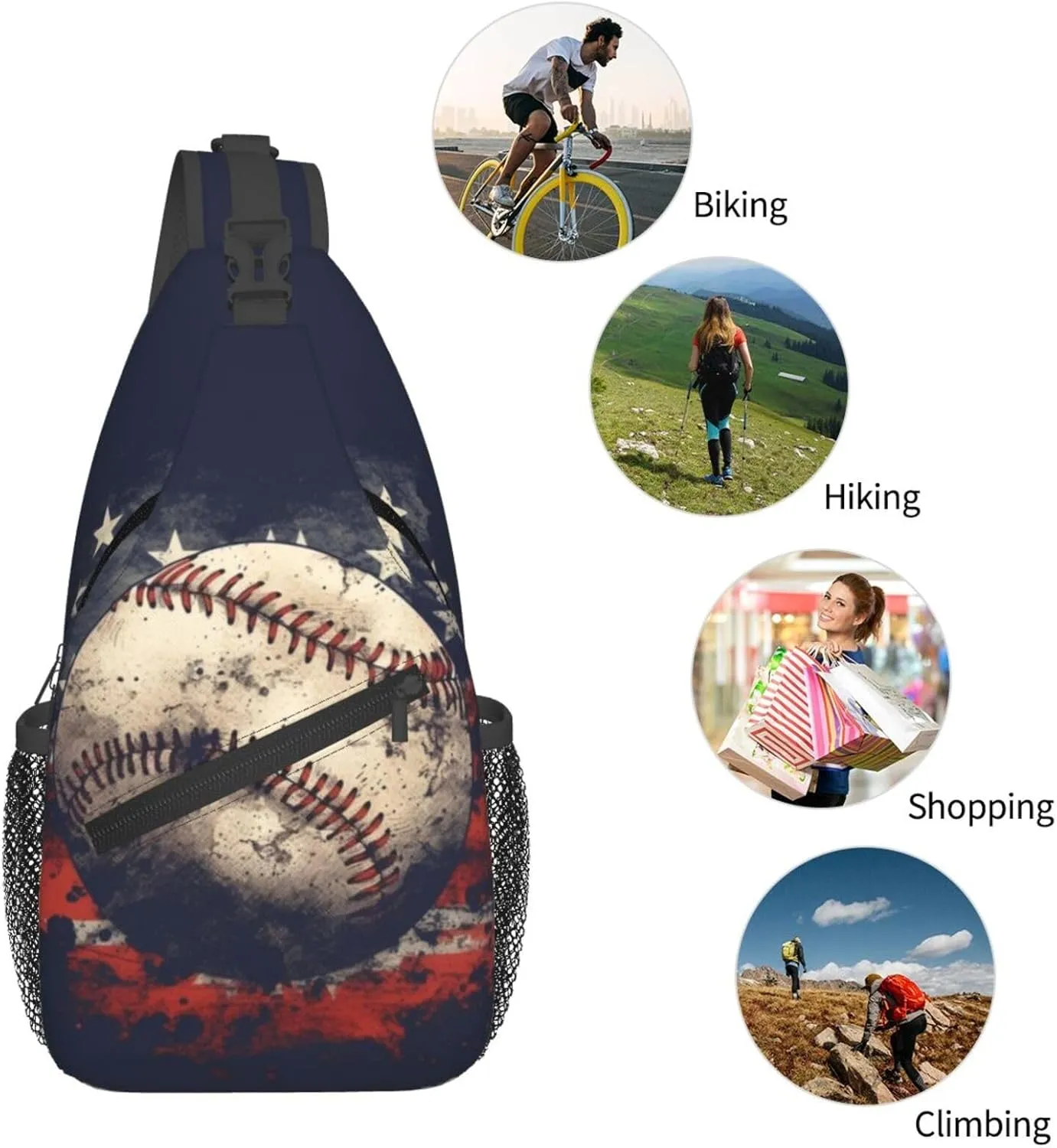 Vintage American Flag Baseball Chest Bags Crossbody Sling Bag Shoulder Bag Travel Hiking Daypack For Men Women