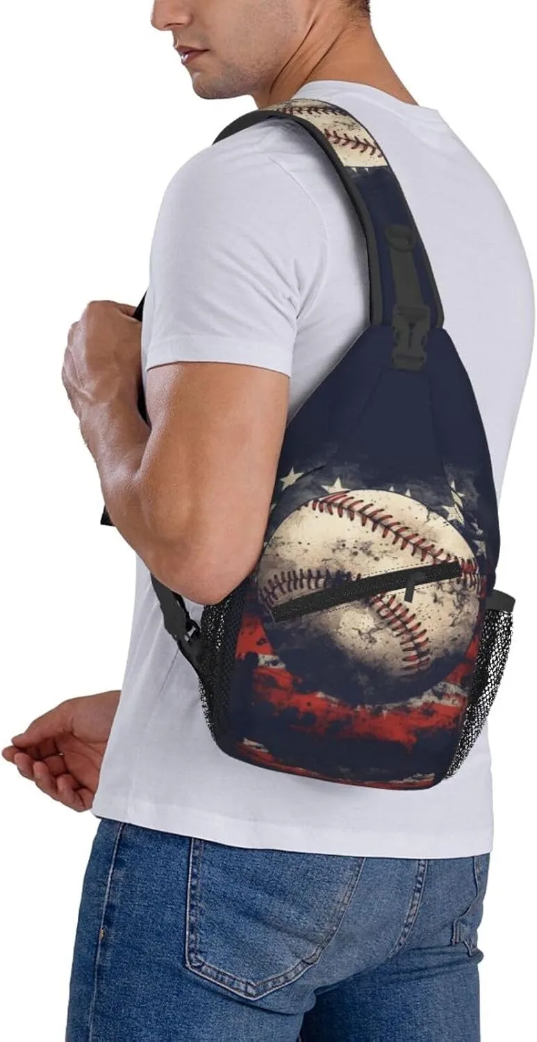 Vintage American Flag Baseball Chest Bags Crossbody Sling Bag Shoulder Bag Travel Hiking Daypack For Men Women