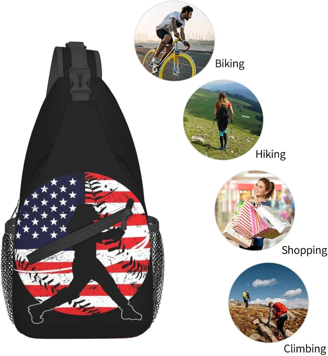 Vintage American Flag Baseball Player Chest Bags Crossbody Sling Bag Shoulder Bag Travel Hiking Daypack For Men Women