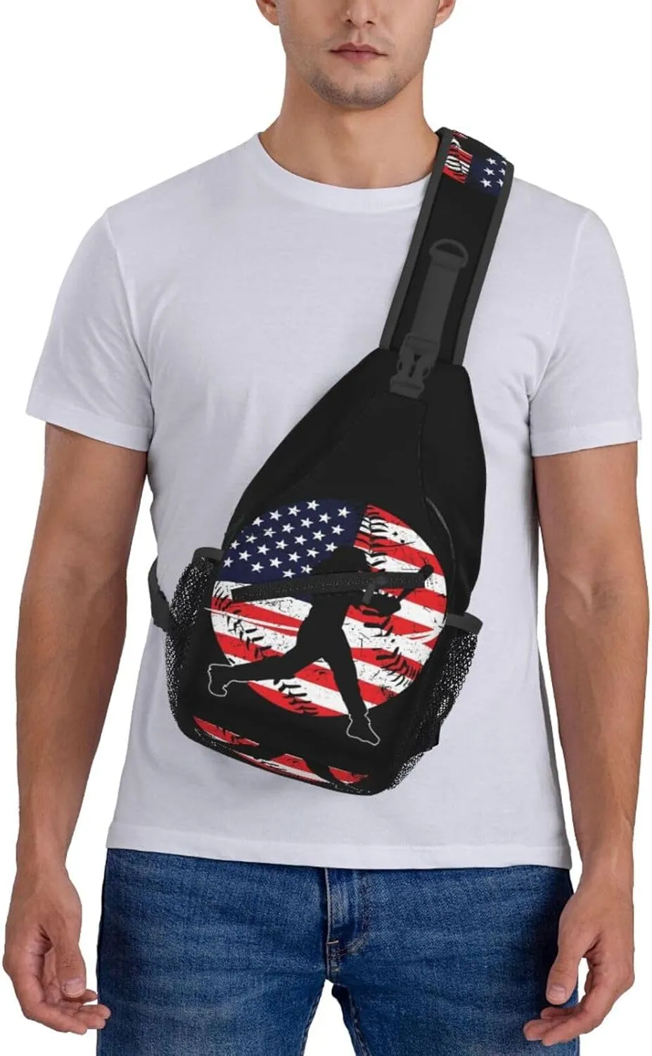 Vintage American Flag Baseball Player Chest Bags Crossbody Sling Bag Shoulder Bag Travel Hiking Daypack For Men Women
