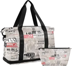 Vintage Newspaper Texture Gym Bag - Weekender Overnight Bags for Women Men, Sport Travel Duffel Bag with Wet Pocket & Shoe Compartment