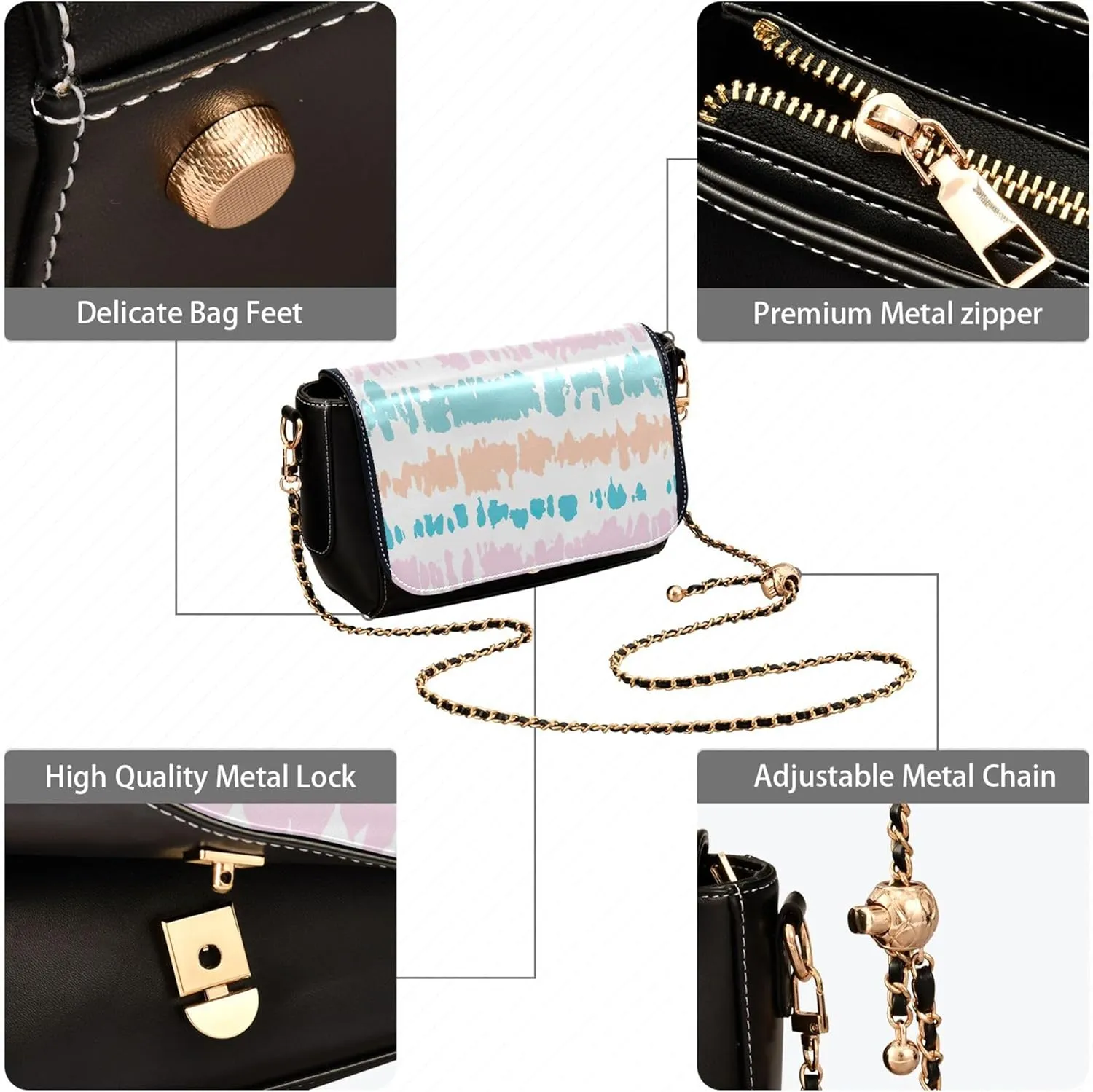 Vintage Spring Bird Butterfly Women Shoulder Leather Bags Black Crossbody Bags for Women Purse with Chain Strap