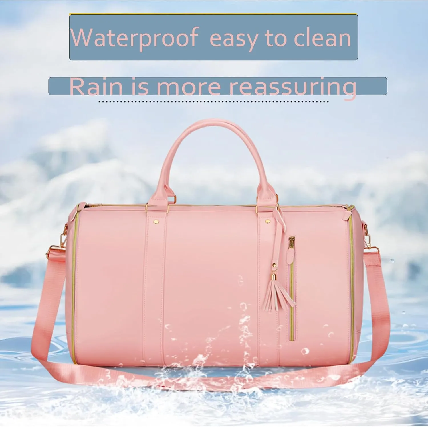 Viralhuntz Travel Bag, Viralhuntz Leather Foldable Travel Bags, Large Capacity Waterproof Foldable Travel Bag Suitable for Short Trips (Pink)