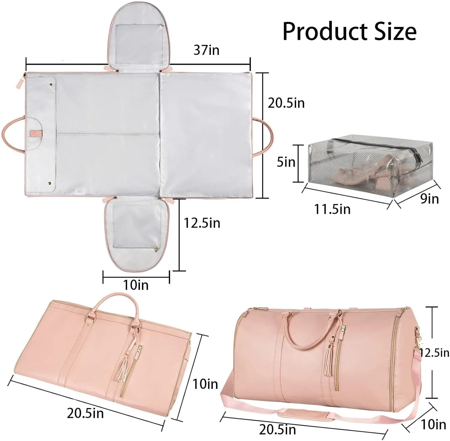Viralhuntz Travel Bag, Viralhuntz Leather Foldable Travel Bags, Large Capacity Waterproof Foldable Travel Bag Suitable for Short Trips (Pink)